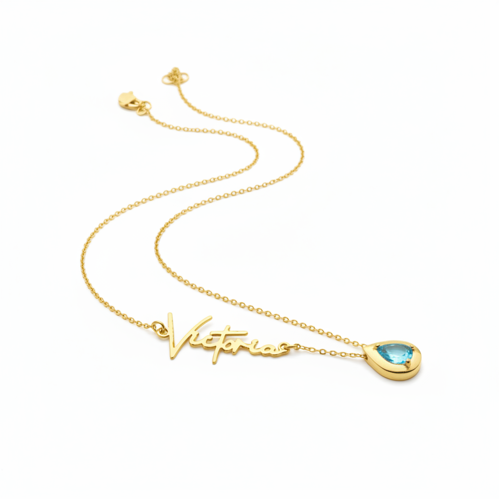 Cursive Name & Birthstone Necklace