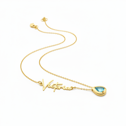 Cursive Name & Birthstone Necklace